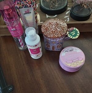 Anthropologie Gingerbread House Cup, B&B Milk Collab and Pink Balm and Sugar Set